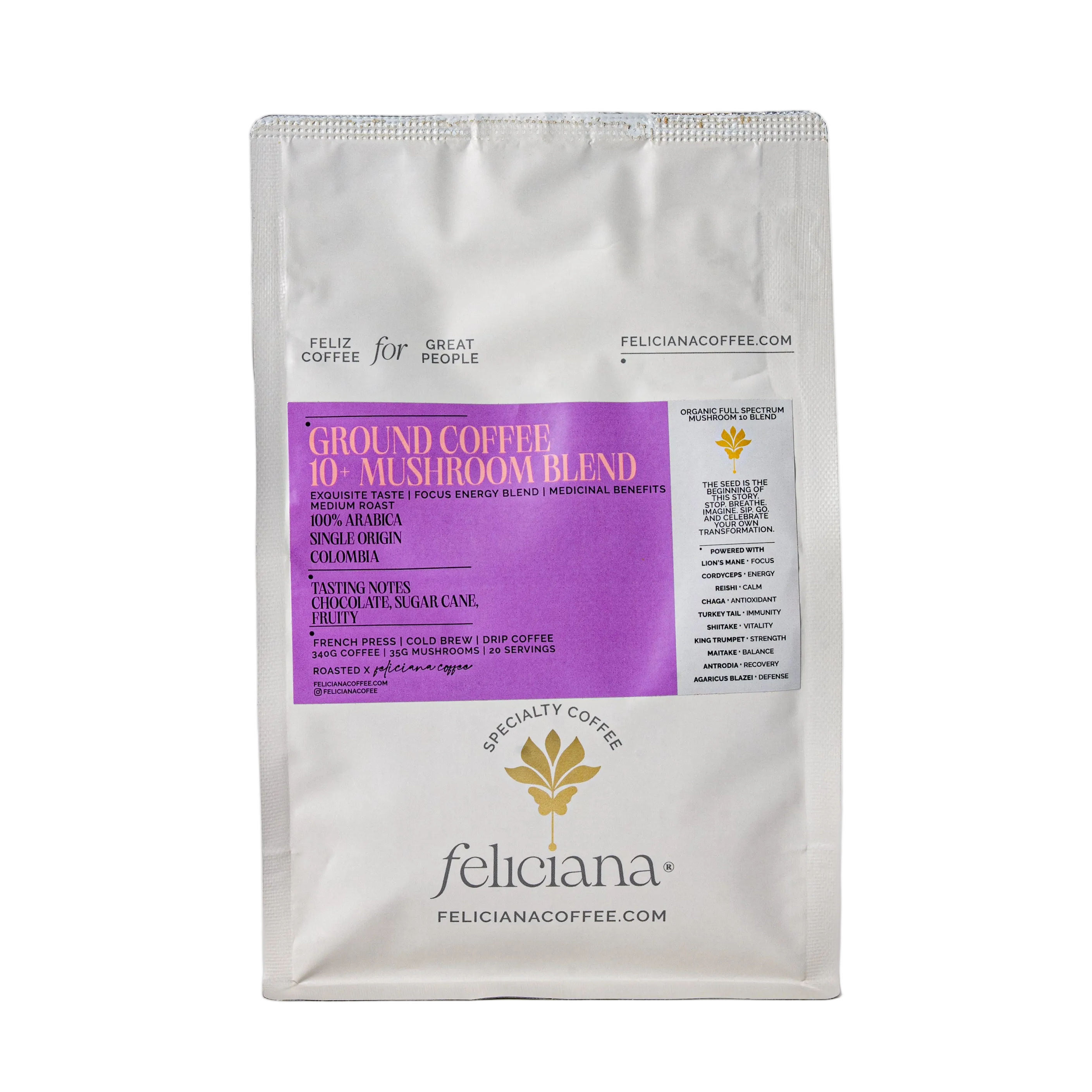 12 oz Mushroom Blend - Castillo Ground Coffee+ 10 adaptogen mushroom blend